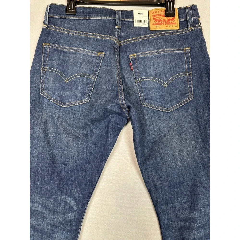 NEW Levis Flex 512 Jeans Mens 33X30 Blue Slim Taper Distressed Stretch Denim
